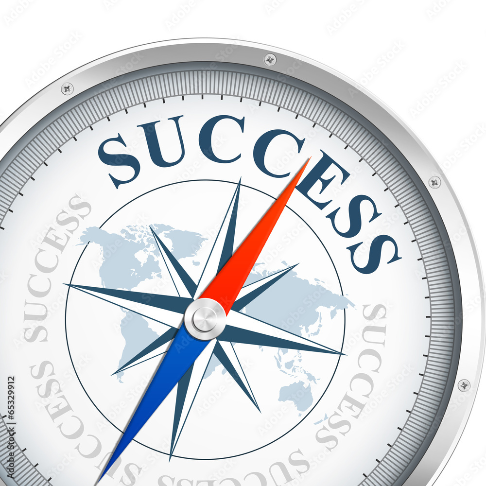 A compass needle pointing to the word 'Success' instead of the usual cardinal directions. This image depicts a compass, typically used for navigation, but with an inspirational twist. Instead of pointing to the cardinal directions (North, East, South, and West), the compass needle is directed towards the word 'Success.' The design symbolizes the idea that success can be a guiding force, similar to how a compass directs travelers. The background is simple, ensuring that the focus remains on the compass and its unique needle. This image is often used to convey themes of ambition, goal-setting, and the pursuit of personal or professional achievement